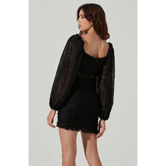 ASTR the Label NWT Chrisley Lace Long Sleeve Mini Dress in Black Size M - Picture 5 of 15